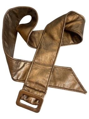 Vintage Wide Metallic Bronze Leather Waist Belt M/L